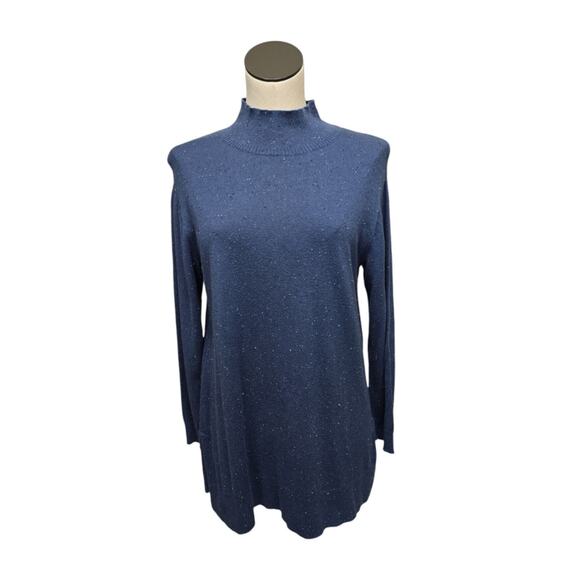 J Jill Cotton Silk Blend Long Sleeve Mock Neck Sweater Speckled Blue Size Medium - Picture 1 of 12
